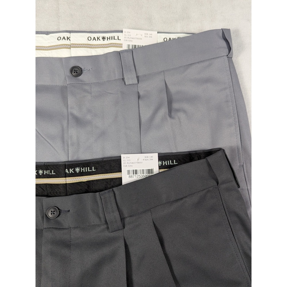 NEW Set‎ of 2 Oak Hill Microfiber Pleated Pants Chinos Mens Grey Size 42 x 34